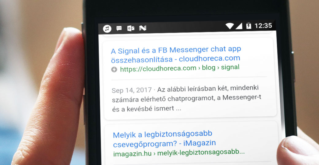 AMP ikon a találati listában okostelefonon