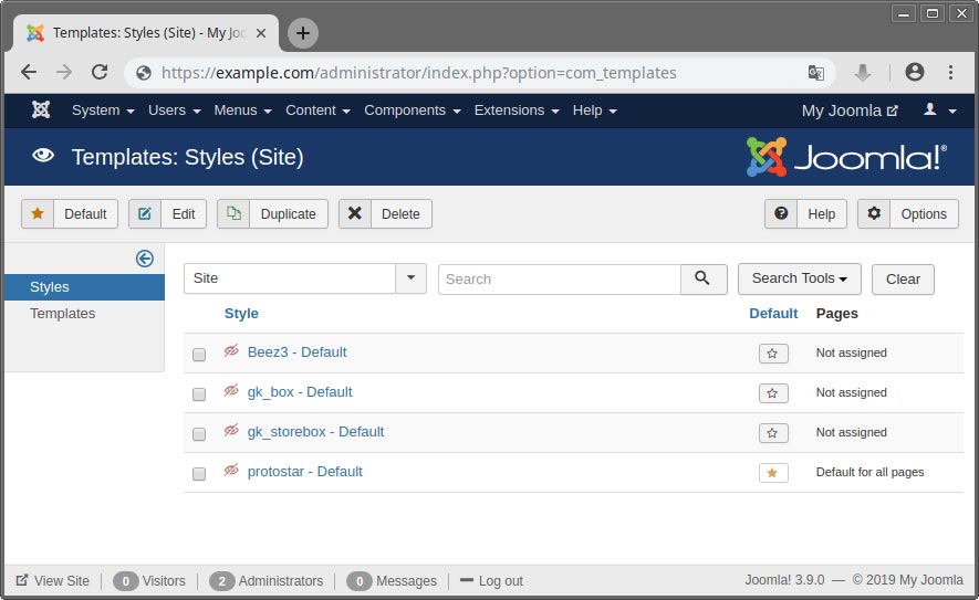 Joomla template menüpontja