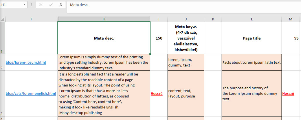 Excel fájl meta leírásokkal