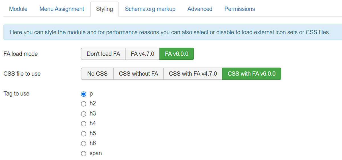 FAQ module styling options for Font Awesome load