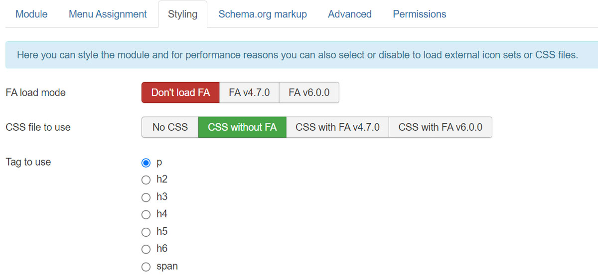 FAQ module styling options for unicode icons