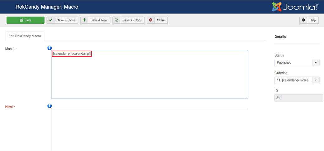 Calendar plus icon in Macro field