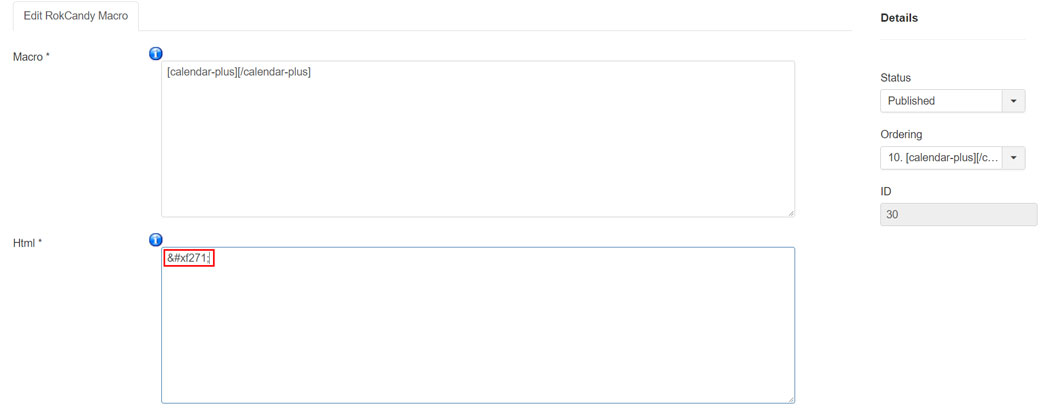 Adding icon code to the HTML field
