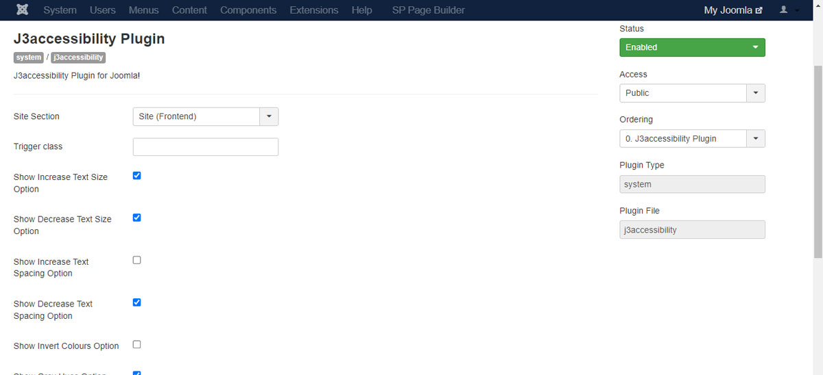 Accessibility plugin settings