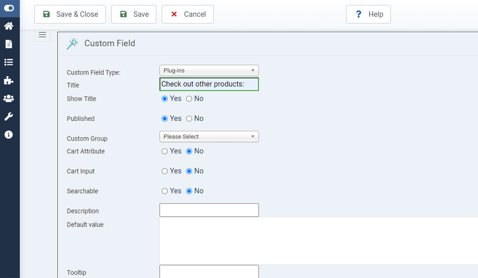Creating a Crosslink Virtuemart custom field type