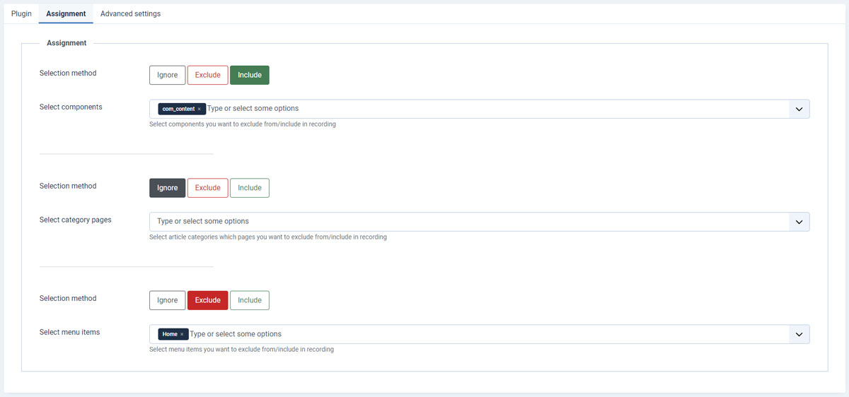 Home page excluded from recording
