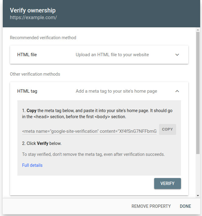 Verify site ownership