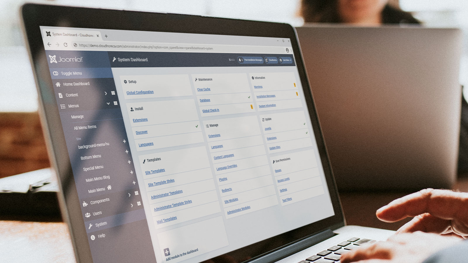 Joomla 4 admin rendszer felülete