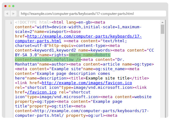 noindex,nofollow tag in the source code